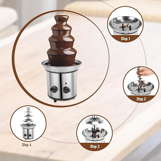 Chocolate Fountain, 4 Tier Chocolate Fondue Fountain Electric Melting Machine for Parties, Nacho Cheese, Ranch, Sauce, Wedding, Chocolate Fountain Machine with 4pcs Stainless Steel Forks(4 LB)