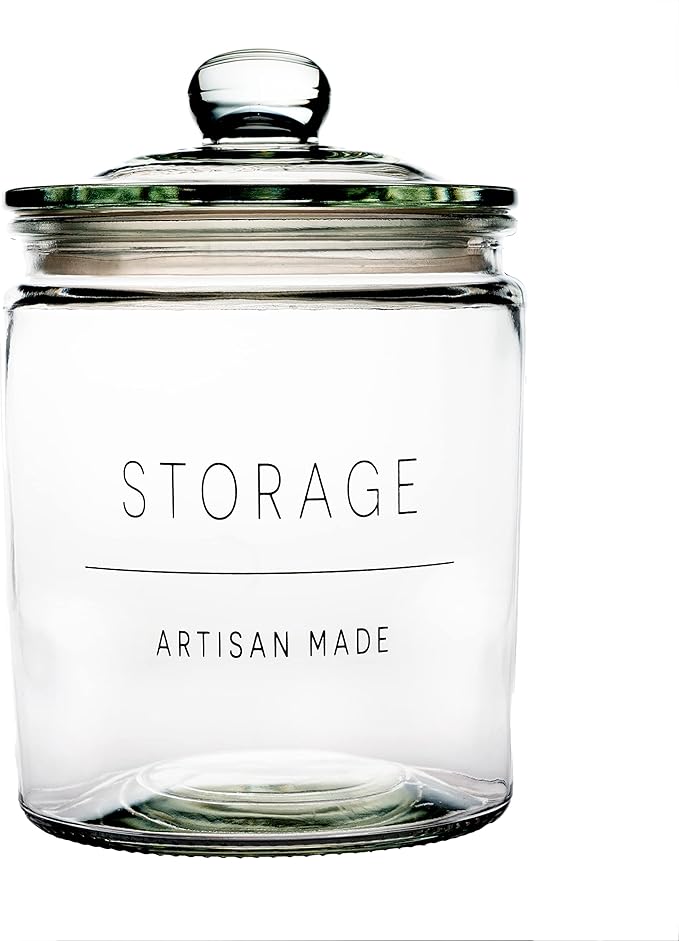 Amici Home, Stockholm Glass Canister Small Storage, Round, Food Safe, Push Top Lid with Gasket, Airtight, 36 Ounces, For Storage, Dry Goods Container, or Cookie Jar