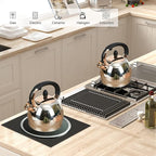 Stainless Steel Whistling Tea Kettle with Metal Capsulated Bottom for Quick Heat Distribution 2.8 Quart