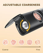 Sangcon Gravity Electric Salt and Pepper Grinder Set [Upgraded Larger Capacity] USB Rechargeable With Dual Charging Base - Automatic One Hand Operation - Adjustable Coarseness & LED Light Refillable