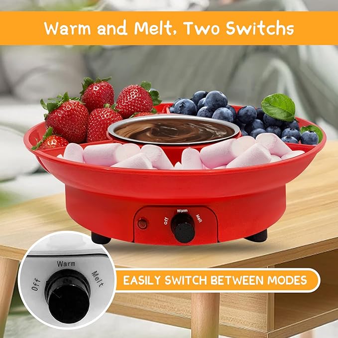 Fondue Pot Electric Set for Chocolate and Nacho Cheese, Chocolate Fondue Kit with Dipping Forks, Temperature Control, 9-ounce Detachable Bowl, Gift Set Date Night Idea Movie Night Game Night Gift Set