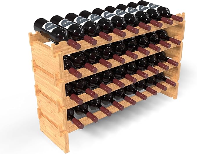 36 Bottle Bamboo Stackable Freestanding Wine Rack, No Tools Assembly, Durable, Wine and Liquor Bottle Storage for Small Spaces