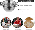 2-Tier Stainless Steel Steamer Pot, 10'' Steamer Pot with Lid and Handle, Multipurpose Stove Top Cookware for Vegetable, Dumpling, Soup, Dim Sum