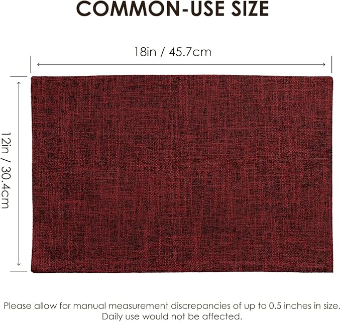 Christmas Placemats Set of 4, Bilayer Thickened Linen Place Mats Heat Resistant Machine Washable Wrinkle Free Carefully Selected Polyester Mats for Kitchen/Dining/Coffee Table (Deep Red)