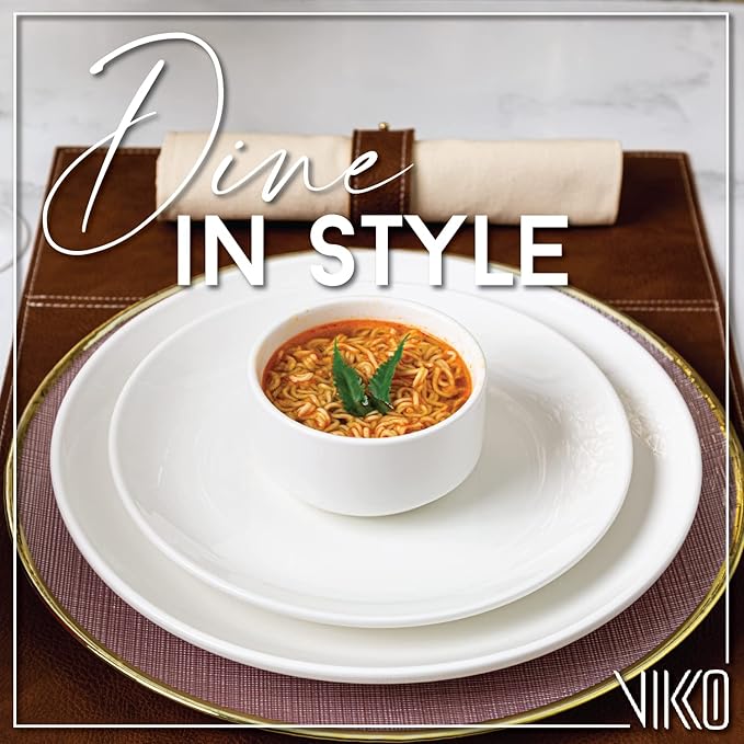 Vikko Modern Soup Bowls, Set of 4 White Porcelain Bowls, Stackable 9.5 oz Elegant Restaurant Style Soup Bowl Set, Microwave and Dishwasher Safe