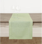 Solino Home Linen Sage Green Table Runner 120 Inches Long - 100% Pure Linen Hemstitch 14 x 120 Inch Table Runner for Dining, Summer, Fall, Autumn - Classic Hemstitch