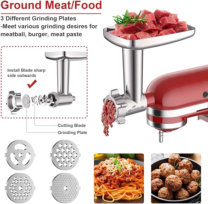Metal Meat Grinder Attachment for KitchenAid Stand Mixer,Meat Grinder KitchenAid Includes 4 Grinding Plates, 3 Sausage Stuffer Tubes, 2 Grinding Blades, Meat Grinder Attachment by Gvode