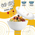 Wheat Straw Bowls Set 40 OZ, Unbreakable Bowls with Dust-Proof Lids Set of 4, Microwave & Dishwasher Safe, Alternative Reusable Plastic Bowl for Cereal, Soup, Salad and Ramen, White