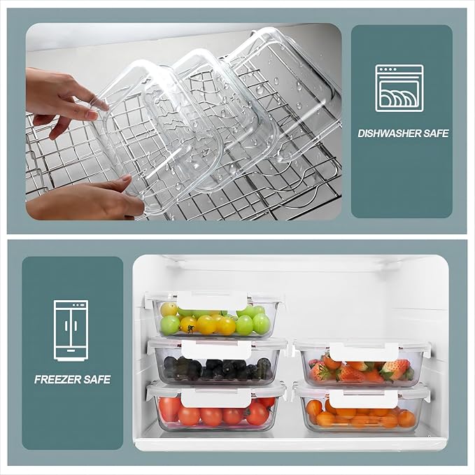 30 oz 5 Pack Glass Meal Prep Containers, Glass Storage Containers with Lids - Dishwahser, Microwave, Oven and Freezer Safe, White