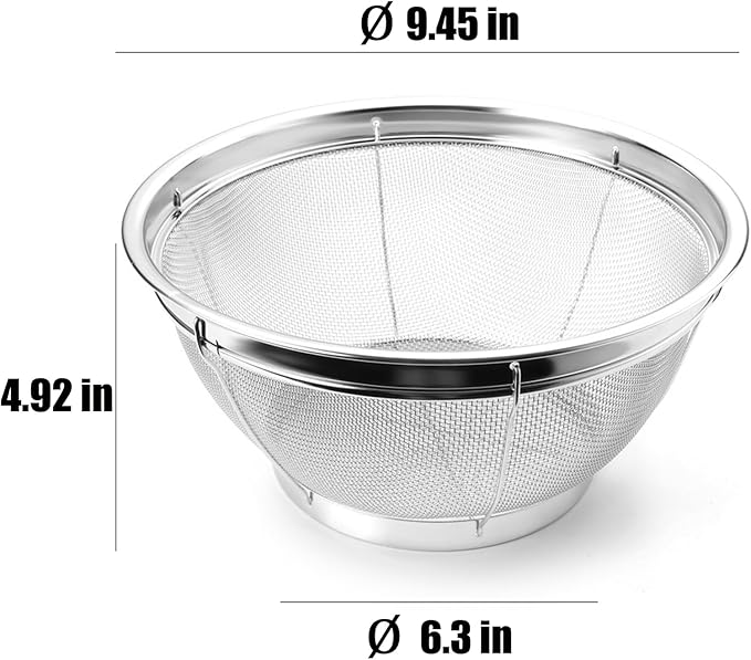 Fine Mesh Strainer for Kitchen, 4 Quart Stainless Steel Colander Bowl for Pasta, Rice, Fruit, Metal Net Baskets with Resting Base - Strain, Drain, Rinse