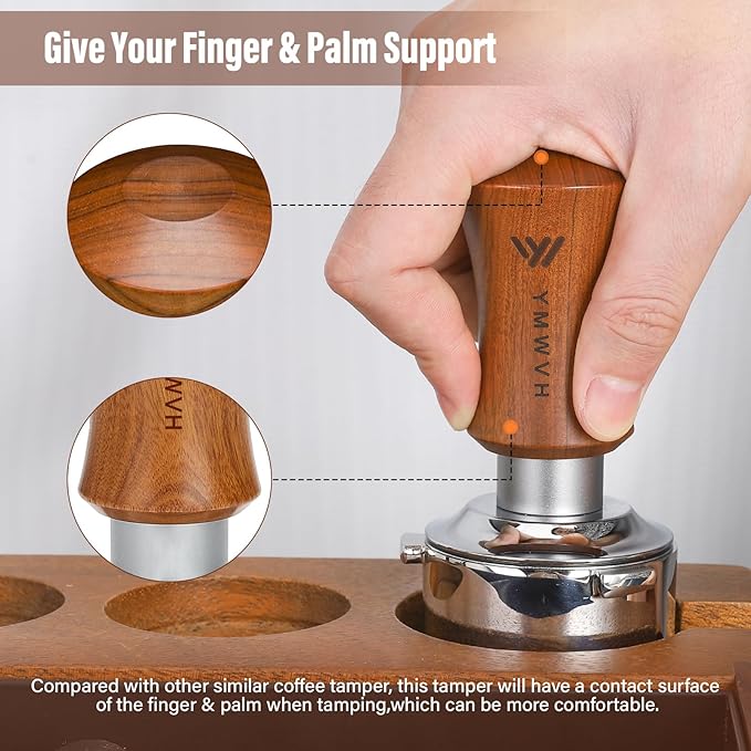 V5 Espresso Tamper, 53.3MM 2 Spring-Loaded Calibrated Tamper with Stainless Steel Ripple Base, Walnut Wooden-Handle Tamper Compatible with Breville 54mm Portafilter