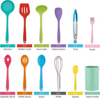 LIANYU 12-Piece Silicone Kitchen Cooking Utensils with Holder, Kitchen Tools Set Include Slotted Spatula Spoon Turner Ladle Tong Whisk, Dishwasher Safe, Multi Colored