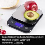 BOMATA IPX7 Waterproof Food Scale, 22lb/10kg, USB Rechargeable, Submersible, Ounces and Grams for Cooking Baking Weight Loss, 0.05oz/1g Precise Graduation, Wide Viewing Angle LCD, Stainless Steel