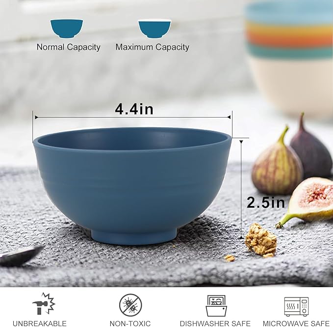 Unbreakable Wheat Straw Bowls for Kids, 10 oz Snack Bowls Set of 6, Small Handy Bowls Set for Snack, Dessert and Appetizer,Multi Color