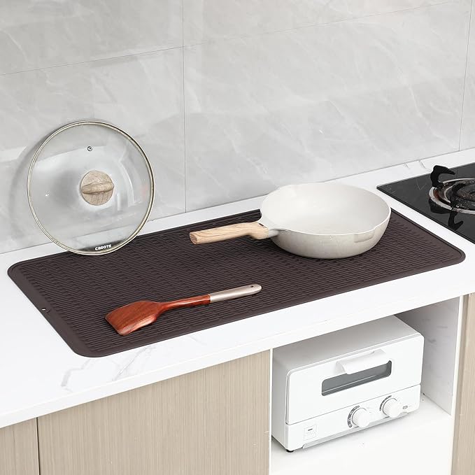 Silicone Dish Drying Mat for Multiple Usage,Easy clean,Eco-friendly,Heat-resistant Silicone Mat for Kitchen Counter or Sink,Refrigerator or Drawer Liner Coffee 5XL 36inches x 18inches