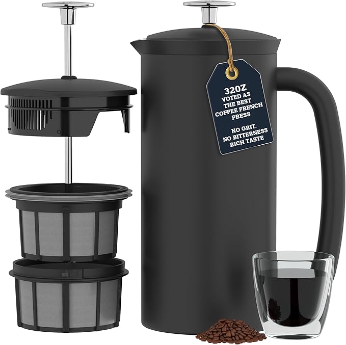 ESPRO P7 French Press Coffee Maker - Double-Walled Stainless Steel Insulated with Micro-Filter, 32 Ounces, Matte Black