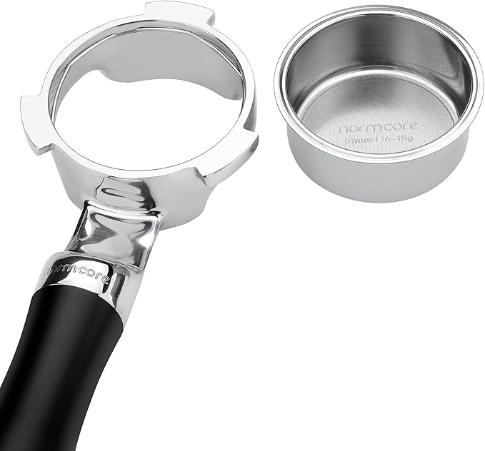 Normcore 51mm Bottomless Portafilter Fits DeLonghi Dedica EC680 EC685, SMEG, EUPA Machines, 3-Ear Naked Portafilter with Anodized Aluminum Handle, Included 18 g Precision Double shot Basket