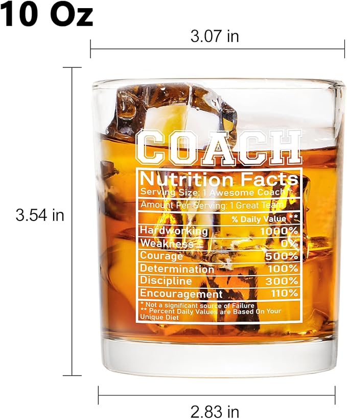 Futtumy Coach Nutrition Facts Whiskey Glass, Coach Gifts for Men, Basketball Coach Gifts, Baseball Coaches Gift, Best Coaches Gift for Soccer Softball Volleyball for Graduation Competition Christmas