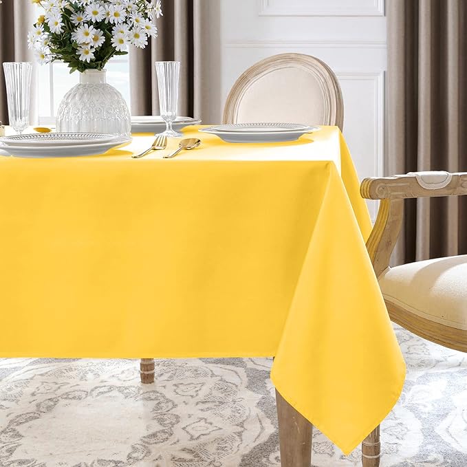 Softalker Rectangle Tablecloth, Waterproof & Stain Resistant Table Cloths Wrinkle Free 210GSM Fabric Washable Polyester Table Cover for Spring/Party/Outdoor - 90 x 156 inch,Yellow