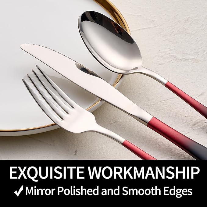 20-Pieces Black Red Silverware Sets for 4,Black Red Handle Stainless Steel Cutlery Set, Include Forks Spoons and Knives Set, Dishwasher Safe Utensil Sets for Home Restaurant