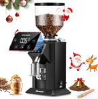 Huanyu Commercial Coffee Grinder with 74mm Flat Burr Reinforced 53oz Bean Hopper (40% Thicker), 15 Stepless Grinds, Touch Screen Black