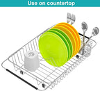 iPEGTOP Expandable Dish Drying Rack Organizer and Utensil Cutlery Holder, 304 Stainless Steel Over Sink Dish Rack, Dish Drainer in Sink or On Counter, Rustproof
