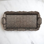 Alisveristime Small Ornate Metal Serving Tray – Ottoman Motif Decorative Tray (14.2" x 7.1", 10.8 oz) (Black)