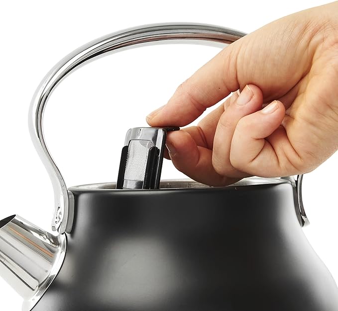 HADEN Heritage 1.7 Liter Stainless Steel Electric Kettle, Hot Water Kettle with 360-Degree Base and Auto Shutoff, Black & Chrome