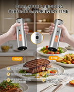 CIRCLE JOY Rechargeable Electric Salt and Pepper Grinder Set, 2-speed Stainless Steel Automatic Pepper Mill Grinder w/Charging Base, Adjustable Coarseness, LED Light, 110ml Large Capacity Top Fill