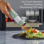 Electric Salt and Pepper Grinder, USB Rechargeable, Automatic Salt and Pepper Shaker, Adjustable Coarseness, Electric Pepper Mill, LED Light, Refillable, Kitchen Gadgets (Sage)