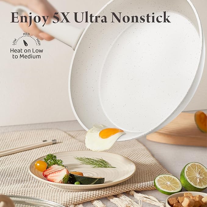 24 Pcs Pots and Pans Set Non Stick, Ceramic Cookware Set with 8QT Stock Pot, Healthy Non Toxic Kitchen Cookware, Large Capacity, Induction Compatible, PFAS/PTFE/PFOA/PFOS Free, Cream White