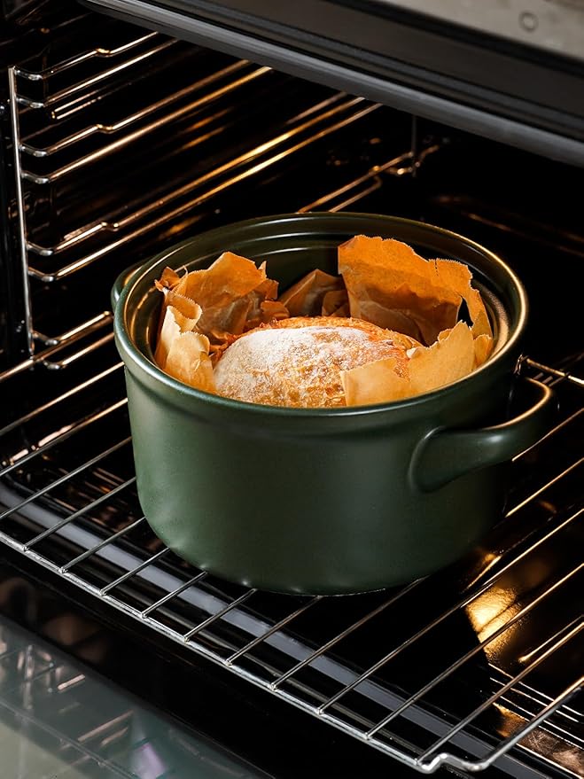 LE TAUCI 3 Quart Ceramic Dutch Oven - Lightweight, Non-Toxic, No Seasoning Needed- Oven, Microwave & Dishwasher Safe, Dutch Oven Pot with Lid for Sourdough, Soup & Stew, Forest Green