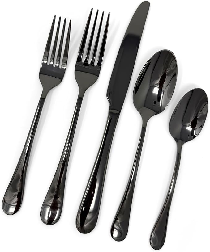 Roberts & Belk 20-Piece Camden Black Silverware Set – Flatware for 4 – High Mirror Stainless Steel Utensils with Knives, Forks & Spoons