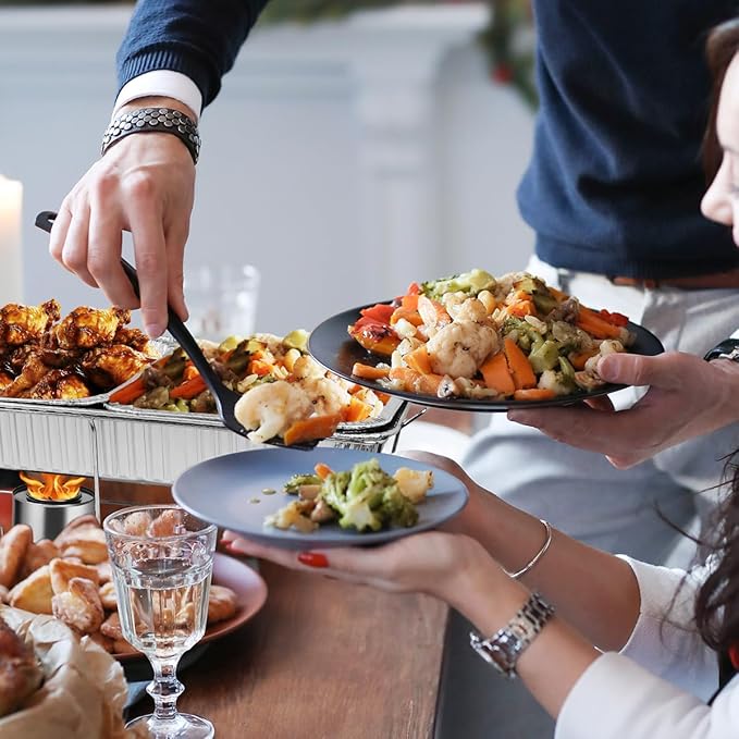 Disposable Chafing Dish Buffet Set, 33 Piece of Chafing Servers with Food Warmers, Covers, Half-Size Food Pans, Water Trays, Serving Utensils, Foil Lids and 4Hr Fuel Cans for Parties, Catering