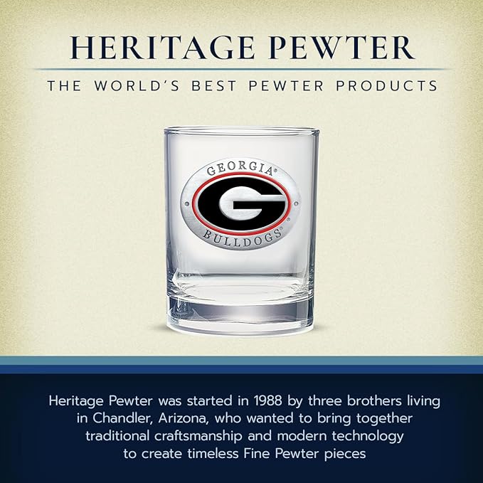 Heritage Pewter Georgia Double Old Fashion | Double Rocks Glass 14 OZ for Liquor | Expertly Crafted Pewter Glass