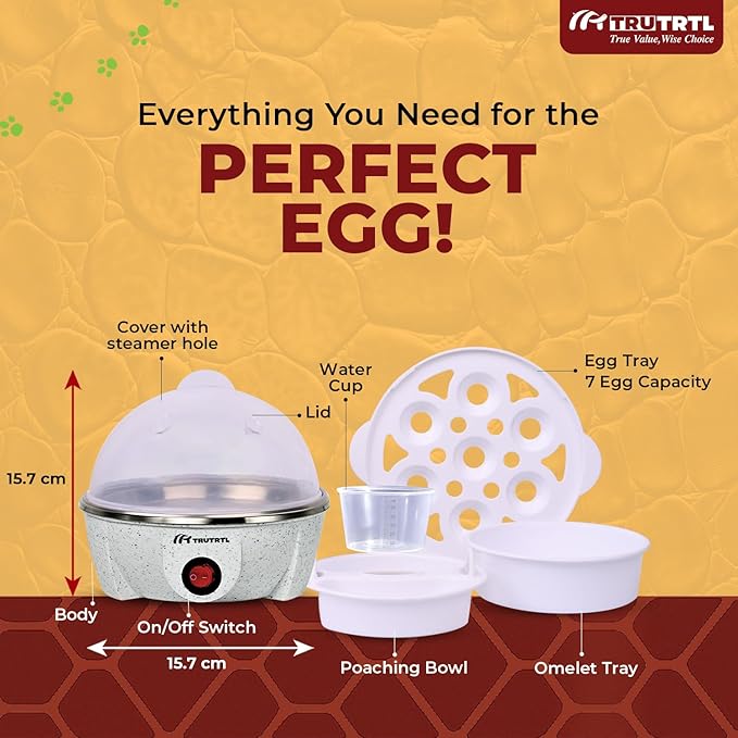 Electric Egg Cooker | Boils upto 7 eggs | Poacher | Omelet maker | Vegetable steamer, dumpling & More | Marble
