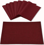Linen Placemats Set of 8, Machine Washable, Heat Resistant, Wrinkle Free, Thick Polyester Kitchen Place Mats for Dining Table (Burgundy)