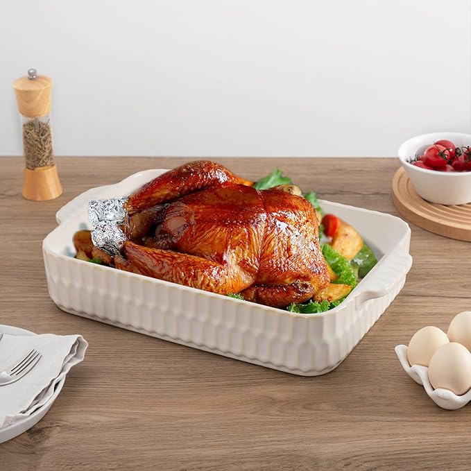 4.7QT Casserole Dishes for Oven, 9x13” Large Lasagna Pan, Ceramic Baking Dish, Rectangular Lasagna Pan Deep with Handles for Baking, Casserole, Kitchen, Gift for Mother Father Women Men