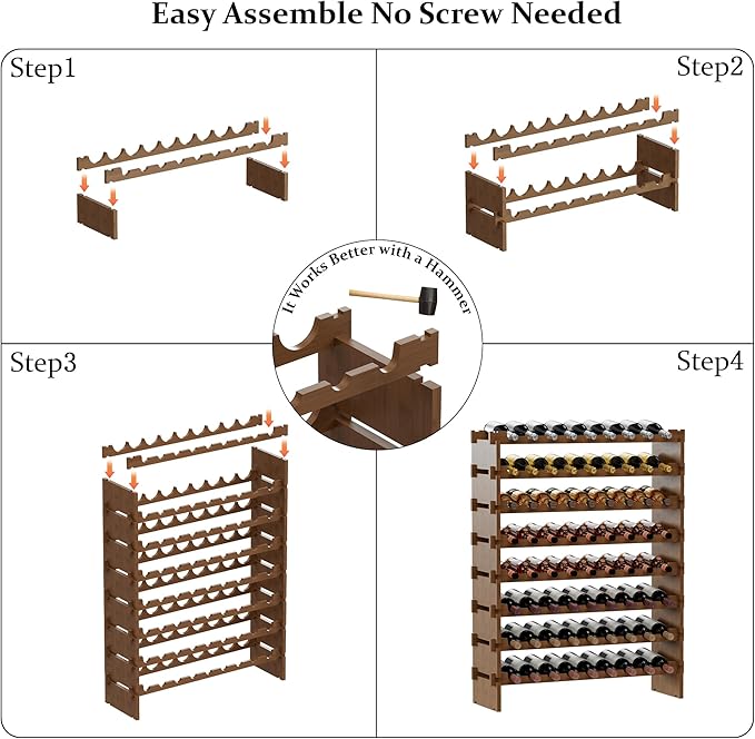 Bambloom Wine Rack Freestanding Floor, Stackable Wine Bottle Storage, Wooden Free Standing Wine Stand Organizer for Kitchen,Cellar. 36 Bottles Wine Holder Display Shelves for Champagne (Walnut)
