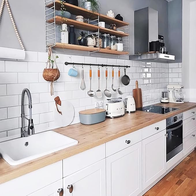 ROTHLEY Hanging Pot Rack Hanger: 39.4 Inch Stainless Steel Pot and Pan Hanger Pot Rack Wall Mounted Hanging Pots and Pans Rack Pot Hangers for Kitchen Utensil Rail with Hooks (Matt Black