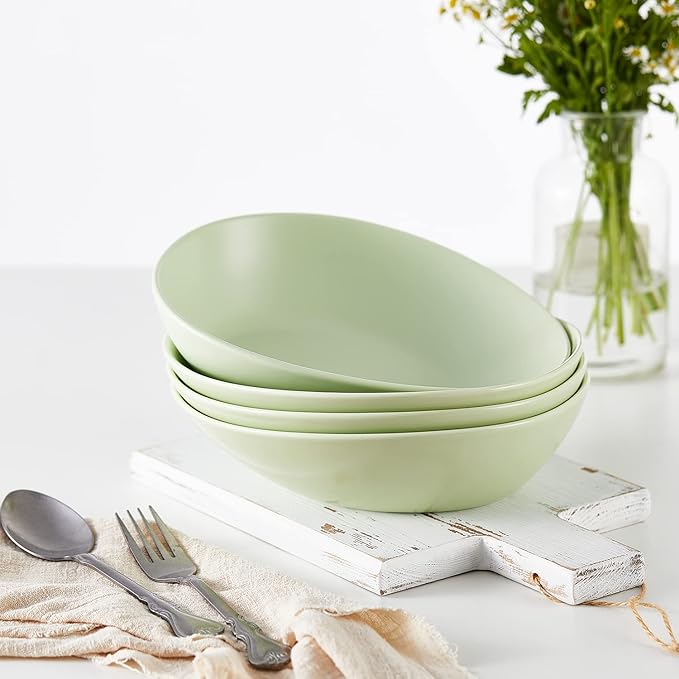 Stone Lain Porposed value Delilah 8-inch Bowl 6-Piece Dish Set, Porcelain, Lime Green