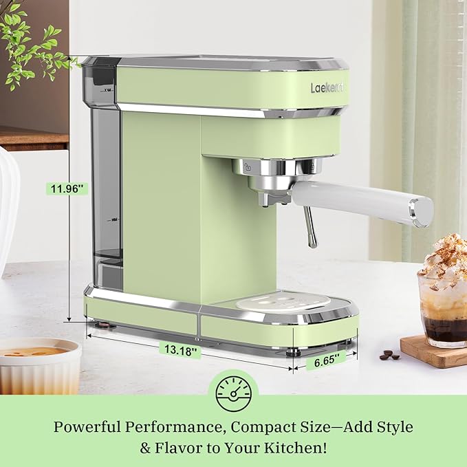 Laekerrt Espresso Machine 20 Bar Espresso Maker CMEP01 with Milk Frother Steam Wand, Professional Expresso Machine for Cappuccino and Latte (Stainless Steel, Green) Gift for Dad, Father, Coffee Lovers