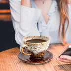 4 oz Espresso Cups Set of 2, Ceramic Cappuccino Cups with Saucers, Durable Porcelain Tea Set & Modern Coffee Cup Collection, Coffee Lover Gifts, Glazed White