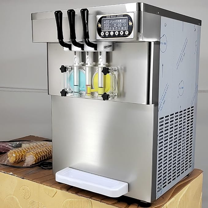 Kolice ETL Commercial 3 flavors soft ice cream machine,gelato yogurt ice cream machine-2+1 mixed flavors,upper tanks refrigerated,countertop,auto counting,auto washing