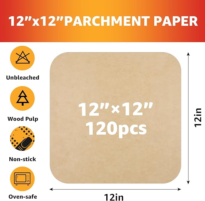 12 inch Air Fryer Parchment Paper Squares, 120 Sheets Unbleached Pre-Cut Baking Disposable Paper Liner for Ninja Foodi Flip S SP101 SP201 SP301 SP351, Cuisinart Toaster Oven