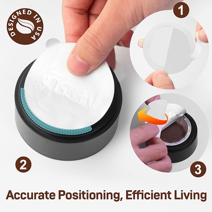 Nessus Reusable Vertuo Capsule Kit, [ALSeal EZ FIT] for Reusable Nespresso Pods with 150 Pcs Aluminum Foil Seal Lids, Holder, Brush, for Refilling Nespresso Vertuo Pods Reusable Vertuoline Pod