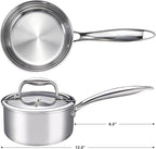 1-Quart Saucepan with Lid, Tri-Ply Stainless Steel Pot with Stay-Cool Handle & All Cooktop Compatibility (Gas, Ceramic, Electric) - Silver