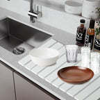 Large Stone Dish Drying Mats for Kitchen Counter, 24"(L)×16"(W) Quick Dry Collapsible Dish Drying Mat with Towel Sanding Absorbent Diatomaceous Earth Mat for Dishes Bottles Cups, Match Any Countertop