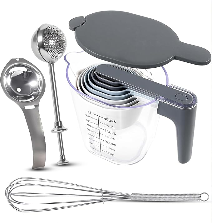 13-Piece Measuring Cups and Spoons Set with Flour Duster, Egg Separator, and Whisk, BPA-Free, Dishwasher Safe Kitchen Baking Tools Gift