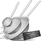 Walfos Fine Mesh Strainer Set of 3, Stainless Steel Wire Strainers for Kitchen, Multipurpose Metal Fine Sieve with Handle, Perfect for Food, Rice, Quinoa, 2.7", 4.6", 7"